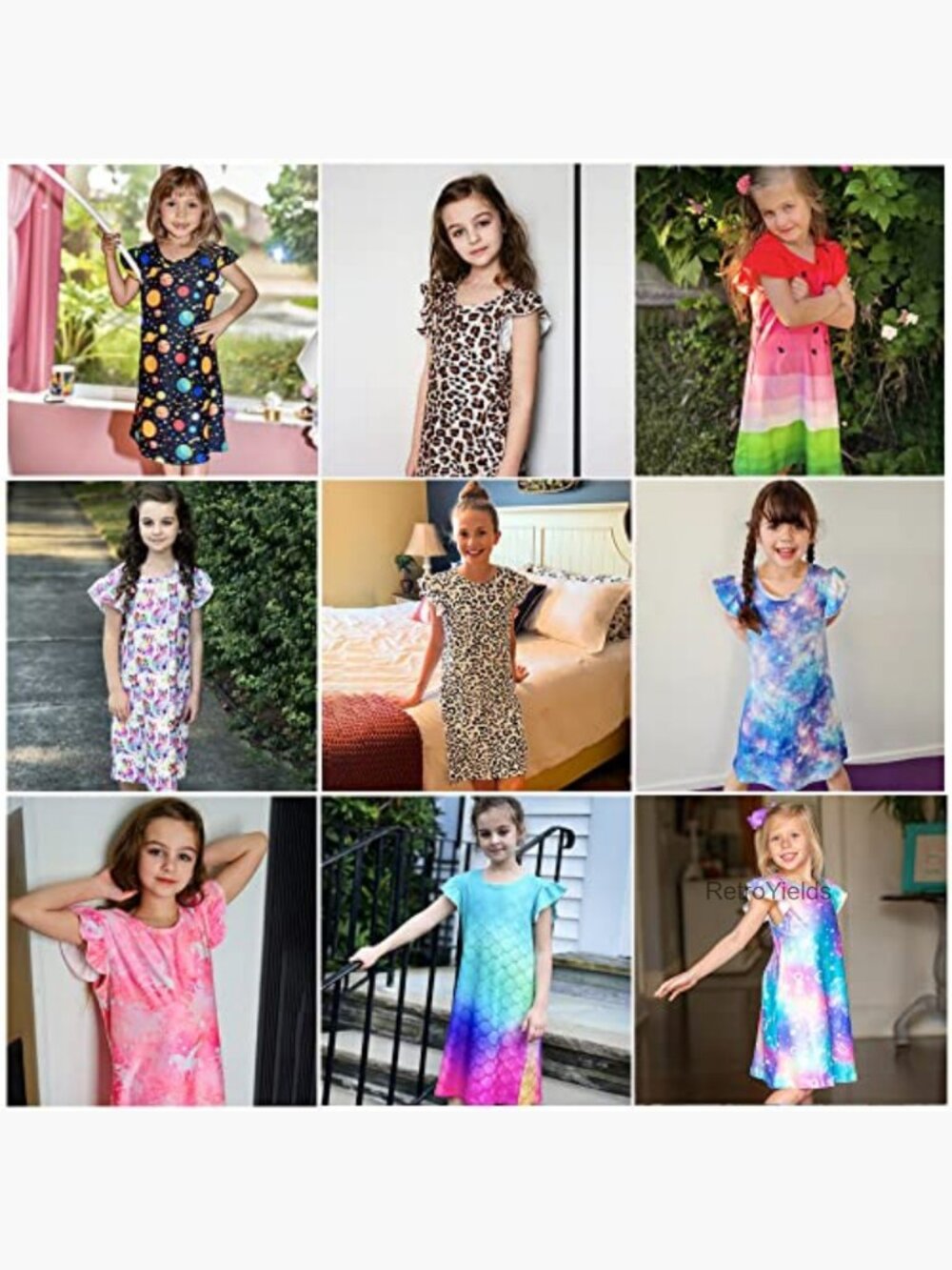 Girls Flutter Sleeve Nightgown Pajama Dress 5-12 Years - Picture 6 of 7